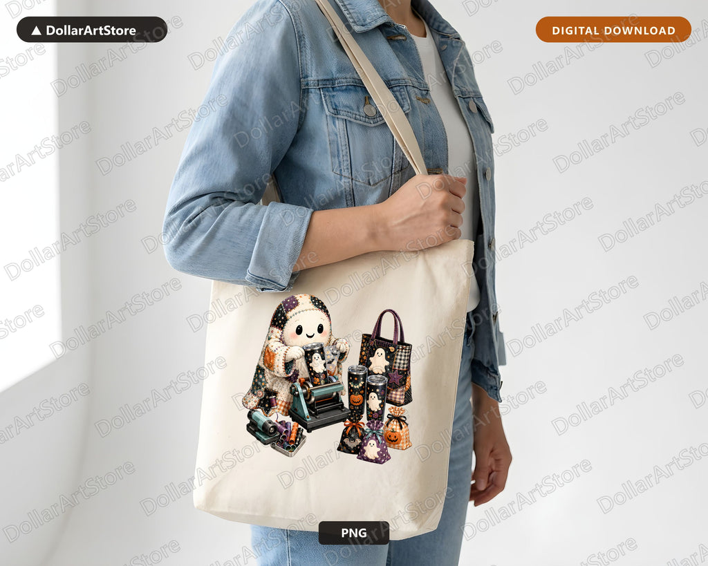 Cute Crafting Ghost PNG, Halloween Sublimation Design, Shirt Print Digital Download