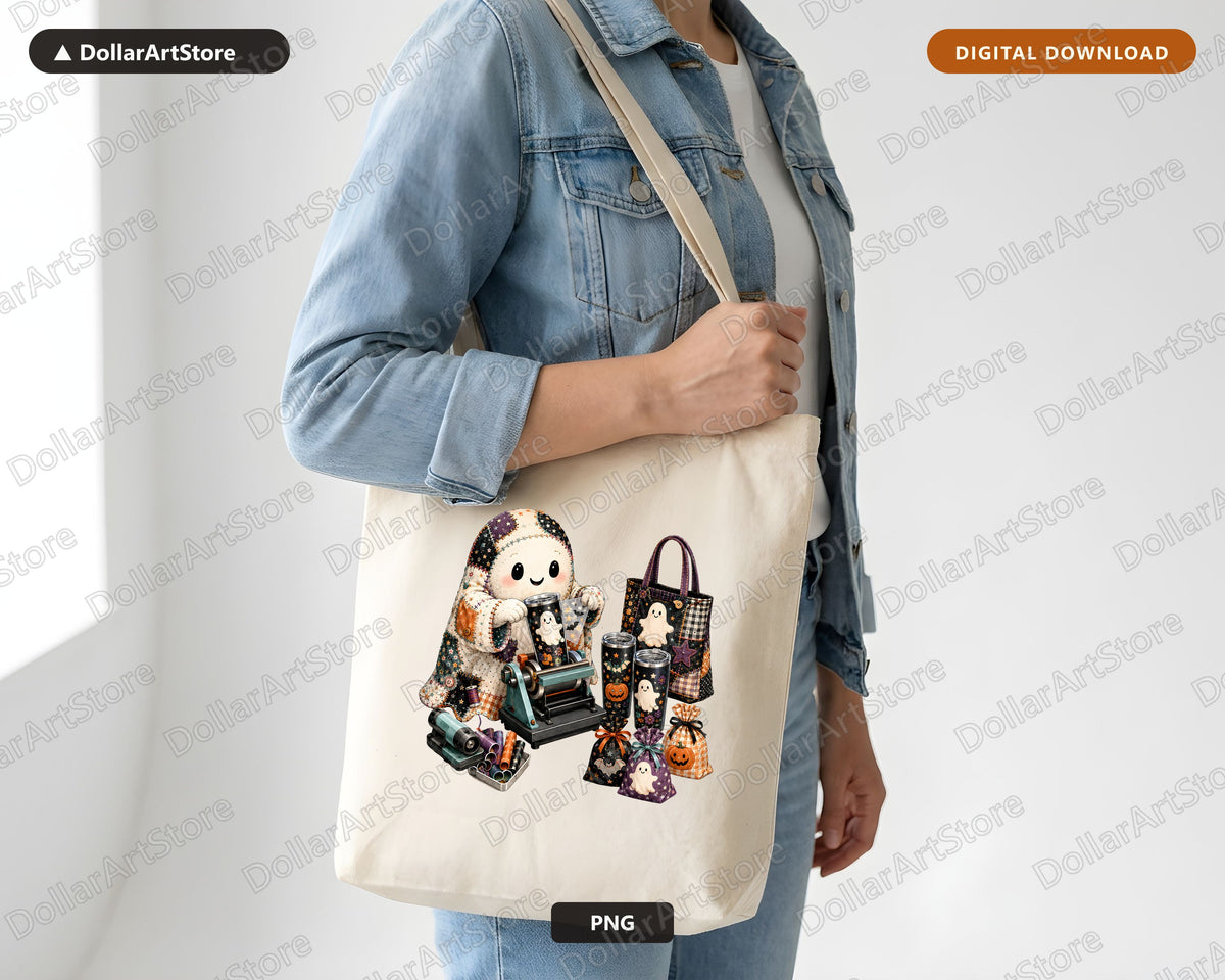 Cute Crafting Ghost PNG, Halloween Sublimation Design, Shirt Print Digital Download