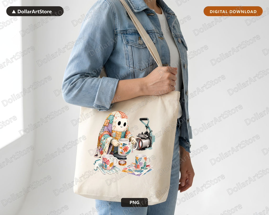 Crafty Ghost PNG Sublimation Design, Tumbler Mug Shirt Digital Download