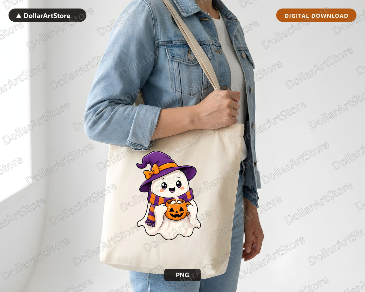 Cute Halloween Ghost PNG, Witch Hat Design, Sublimation Shirt Download