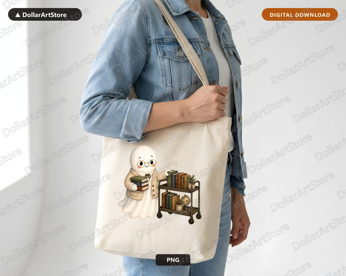 Bookworm Ghost PNG, Sublimation Design, Cute Library Shirt Design Digital Download