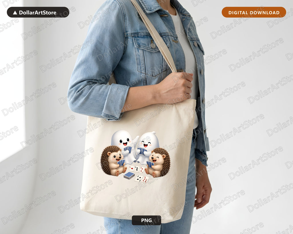 Cute Halloween Ghost & Hedgehog PNG, Game Night Sublimation Design, Digital Download