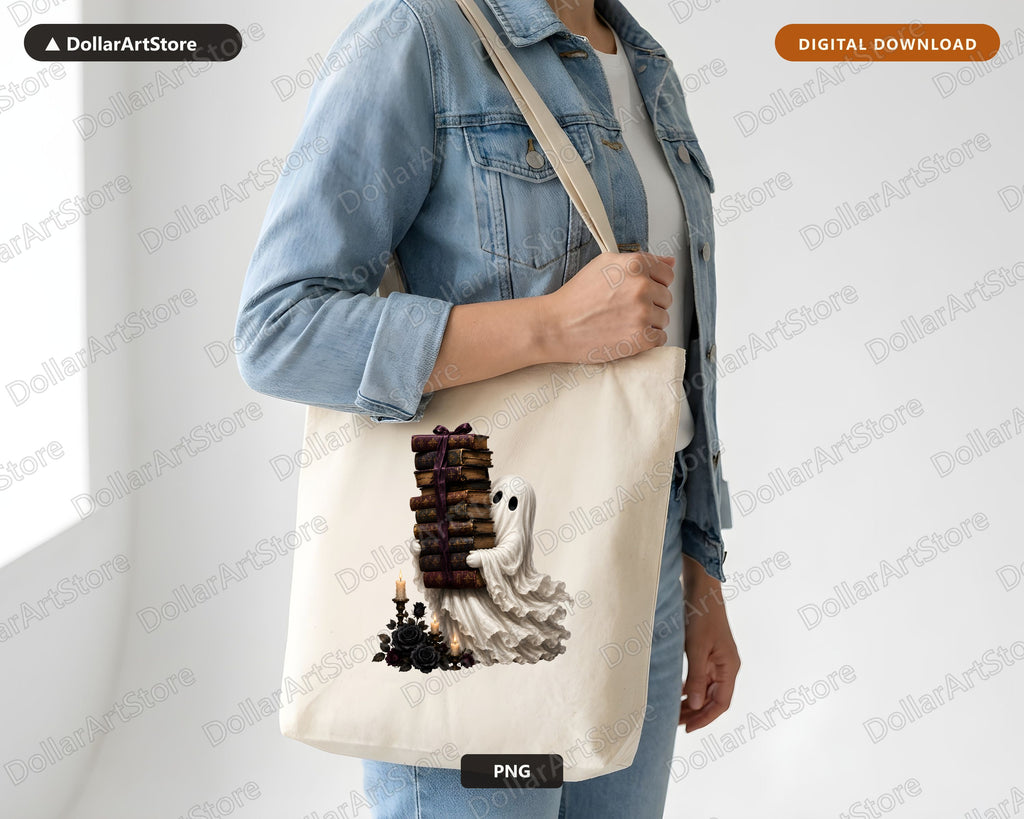 Bookish Ghost PNG, Gothic Sublimation Design, Halloween Shirt Design Digital Download