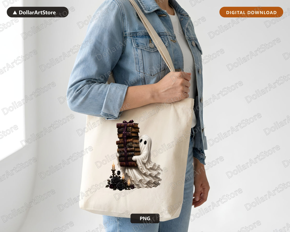 Bookish Ghost PNG, Gothic Sublimation Design, Halloween Shirt Design Digital Download