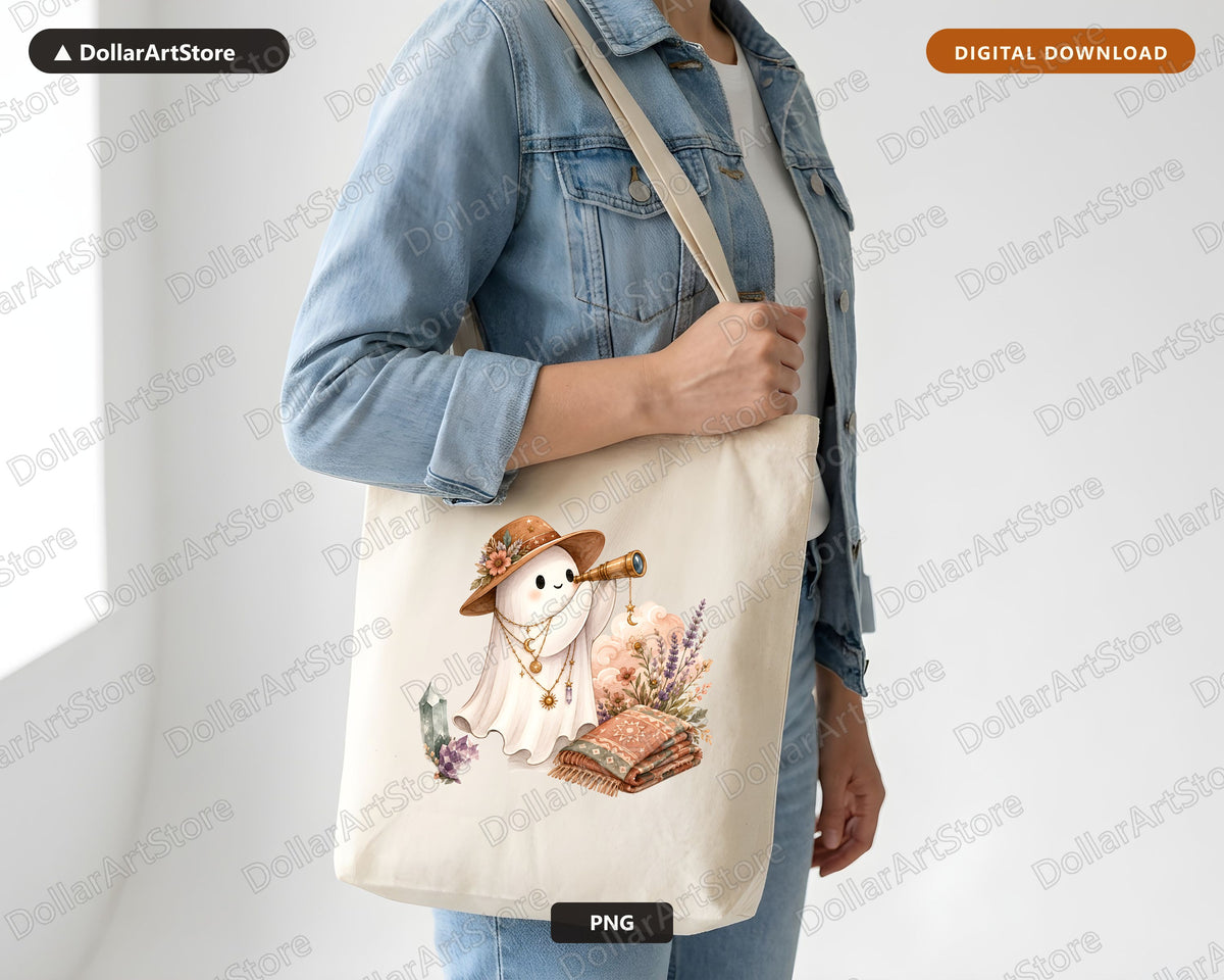 Boho Ghost PNG Sublimation Design, Autumn Celestial Shirt Design Download