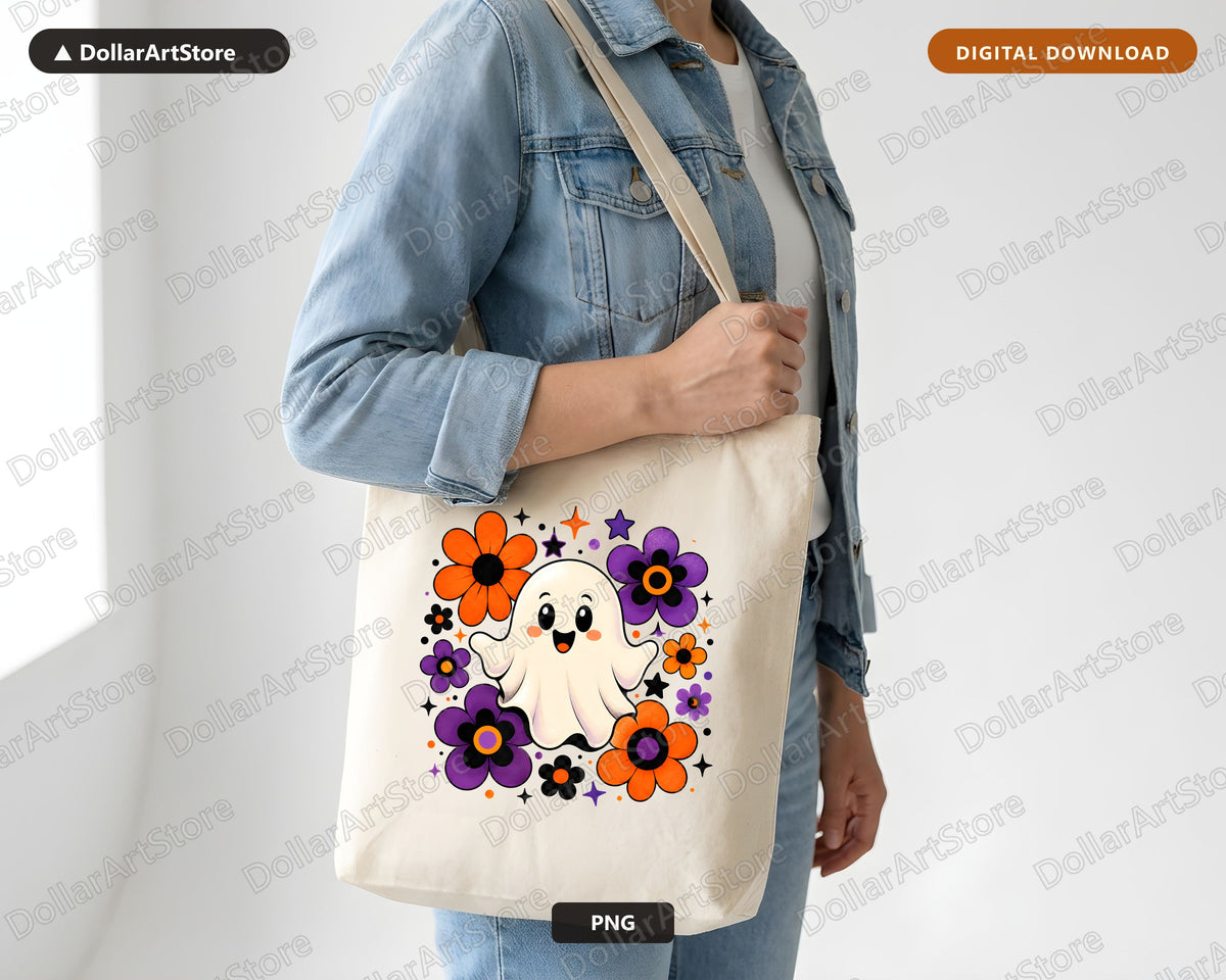 Cute Halloween Ghost PNG, Flower Sublimation Design, Shirt & Tumbler Print