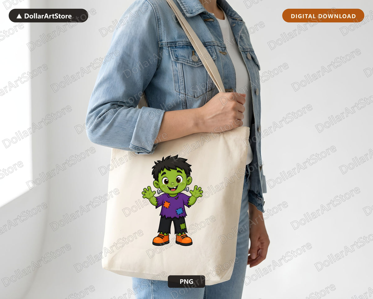 Cute Halloween Frankenstein Kid PNG, Sublimation Design Shirt Download