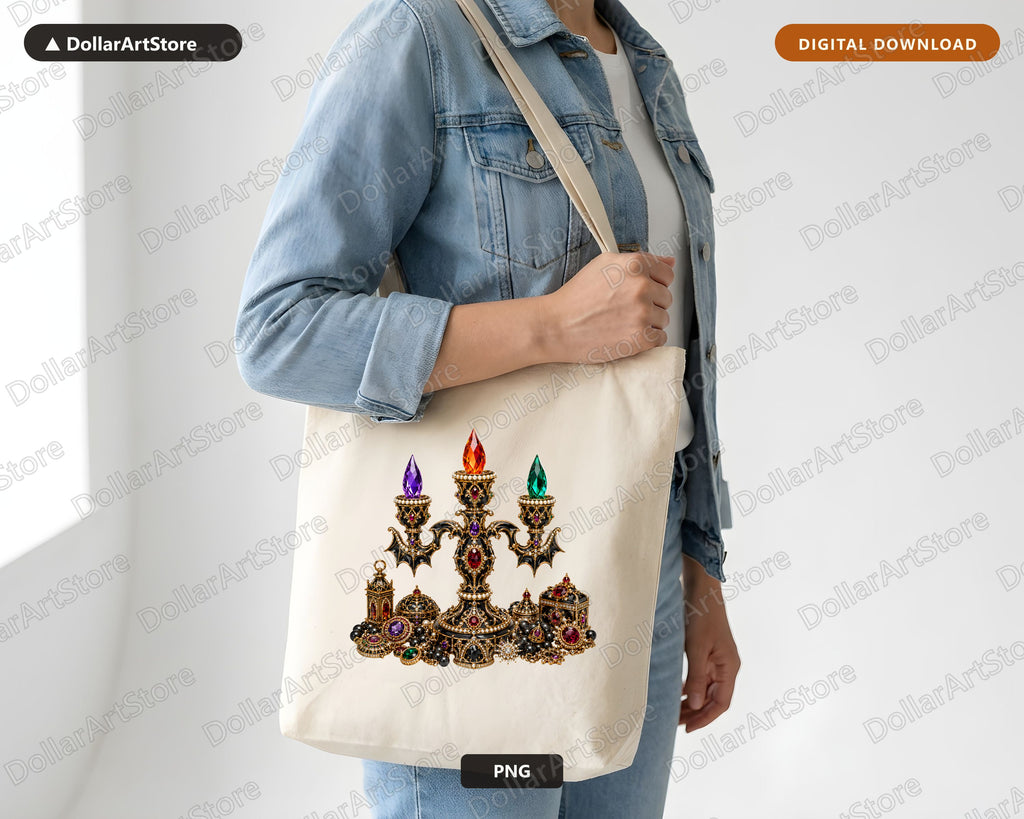 Gothic Candelabra PNG, Luxe Halloween Sublimation Design, Dark Glamour Shirt Print