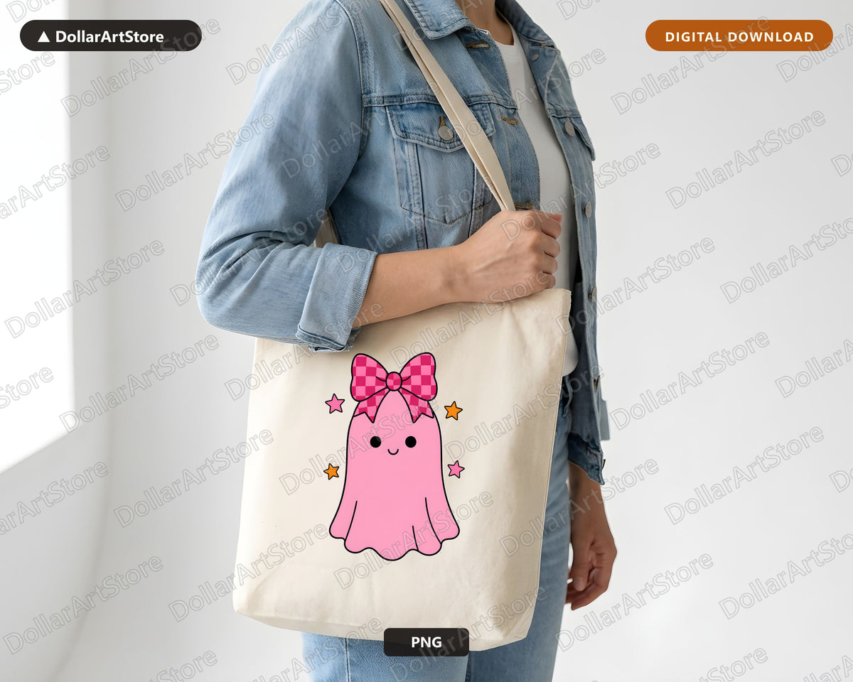 Cute Pink Ghost PNG Sublimation Design, Halloween Shirt Design Digital Download