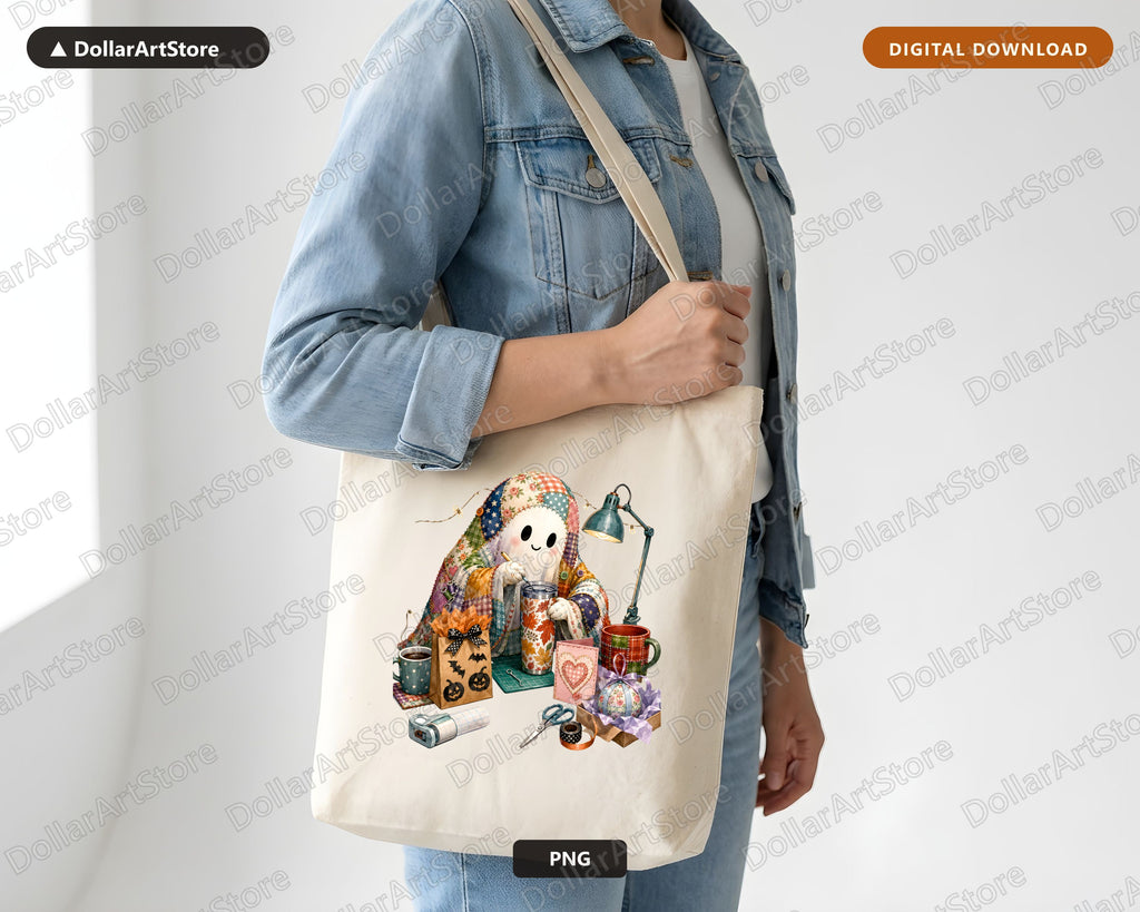 Crafty Ghost PNG, Autumn Sublimation Design, Fall Shirt PNG Digital Download