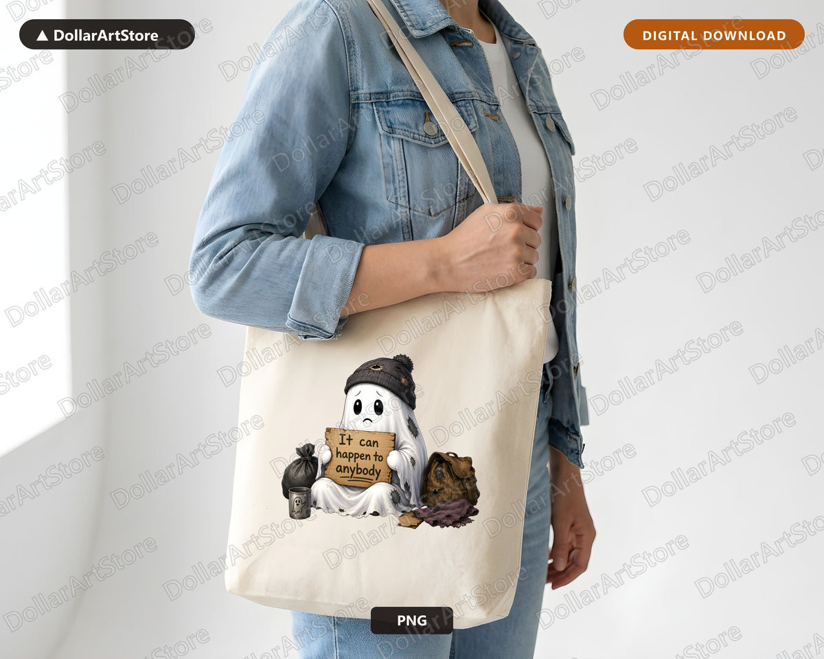 Sad Ghost PNG Sublimation Design, Cute Halloween Shirt Design Digital Download