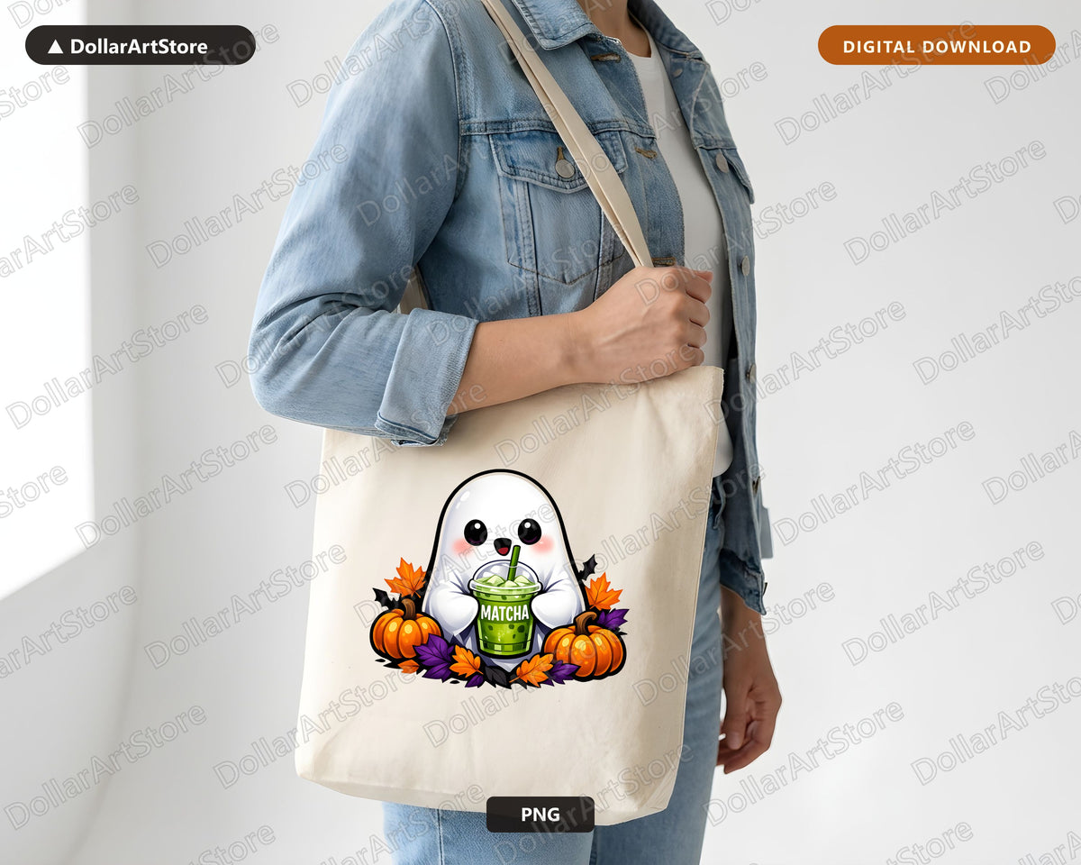 Cute Ghost Matcha PNG, Halloween Sublimation Design, Shirt & Tumbler Print