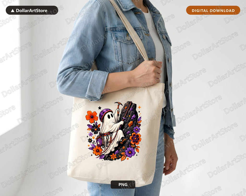 Cute Halloween Ghost PNG, Sublimation Shirt Design, Reaper Climbing Rock