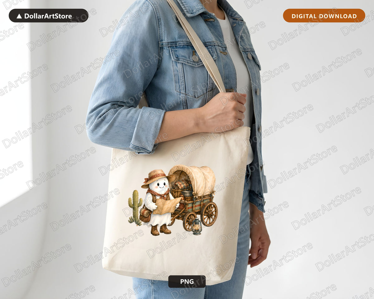 Cowboy Ghost PNG, Western Wagon Sublimation Design, Shirt & Tumbler Graphic Download