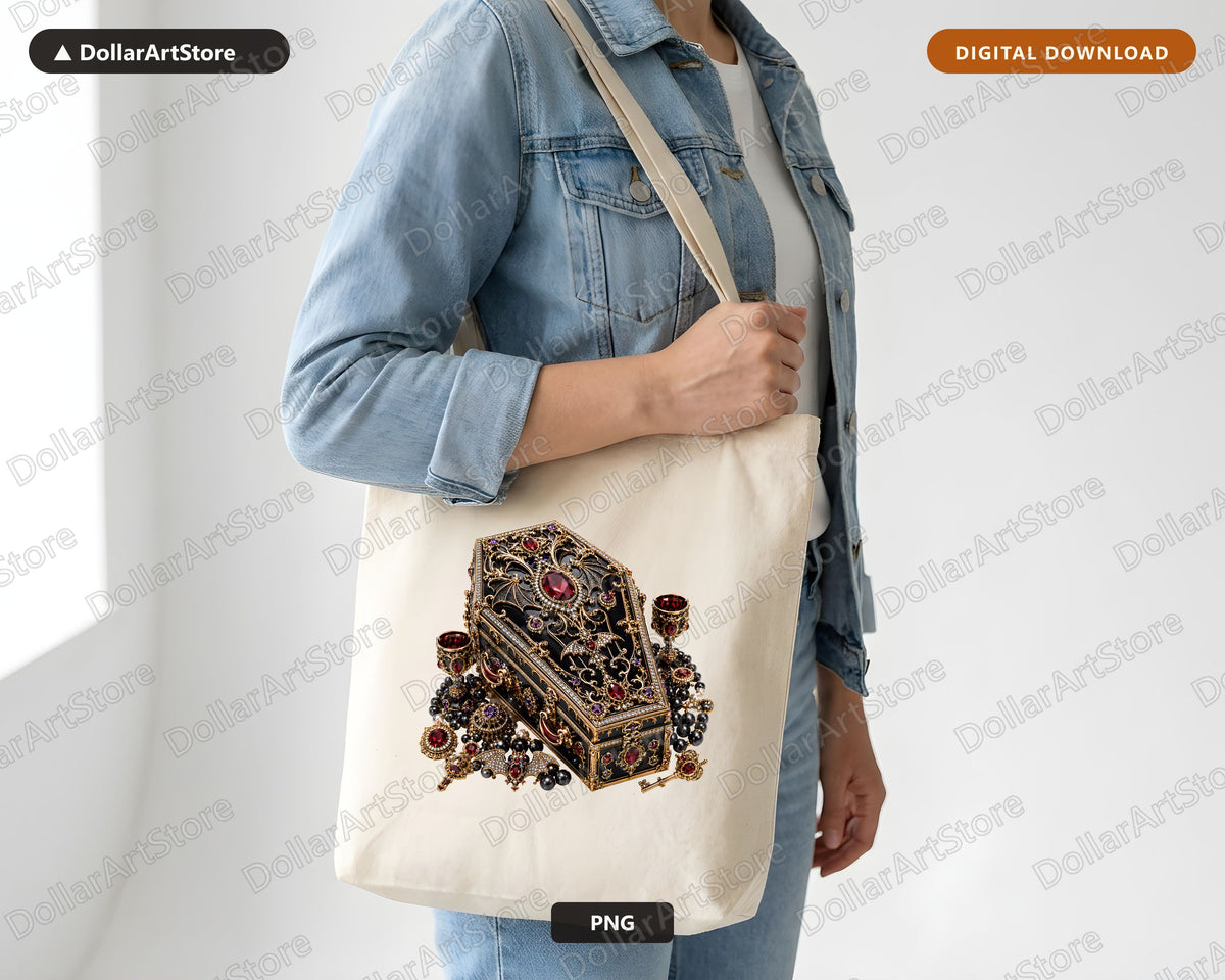 Gothic Coffin Jewelry PNG, Dark Baroque Design, Sublimation Shirt & Tumbler PNG