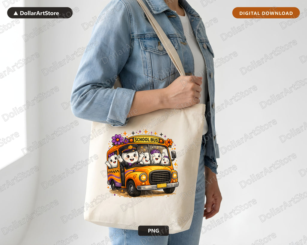Cute Halloween Ghost School Bus PNG, Sublimation Design, Shirt & Tumbler