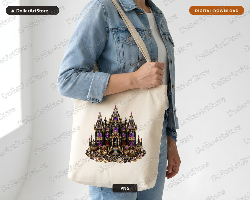 Gothic Halloween Castle PNG, Ornate Dark Fantasy Design, Sublimation Digital Download