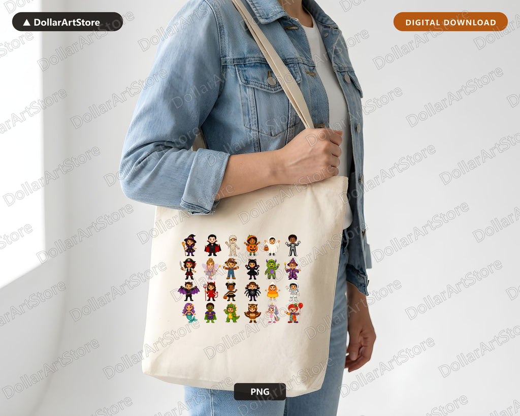 Halloween Costume Kids PNG, 16 Cute Characters, Sublimation Design