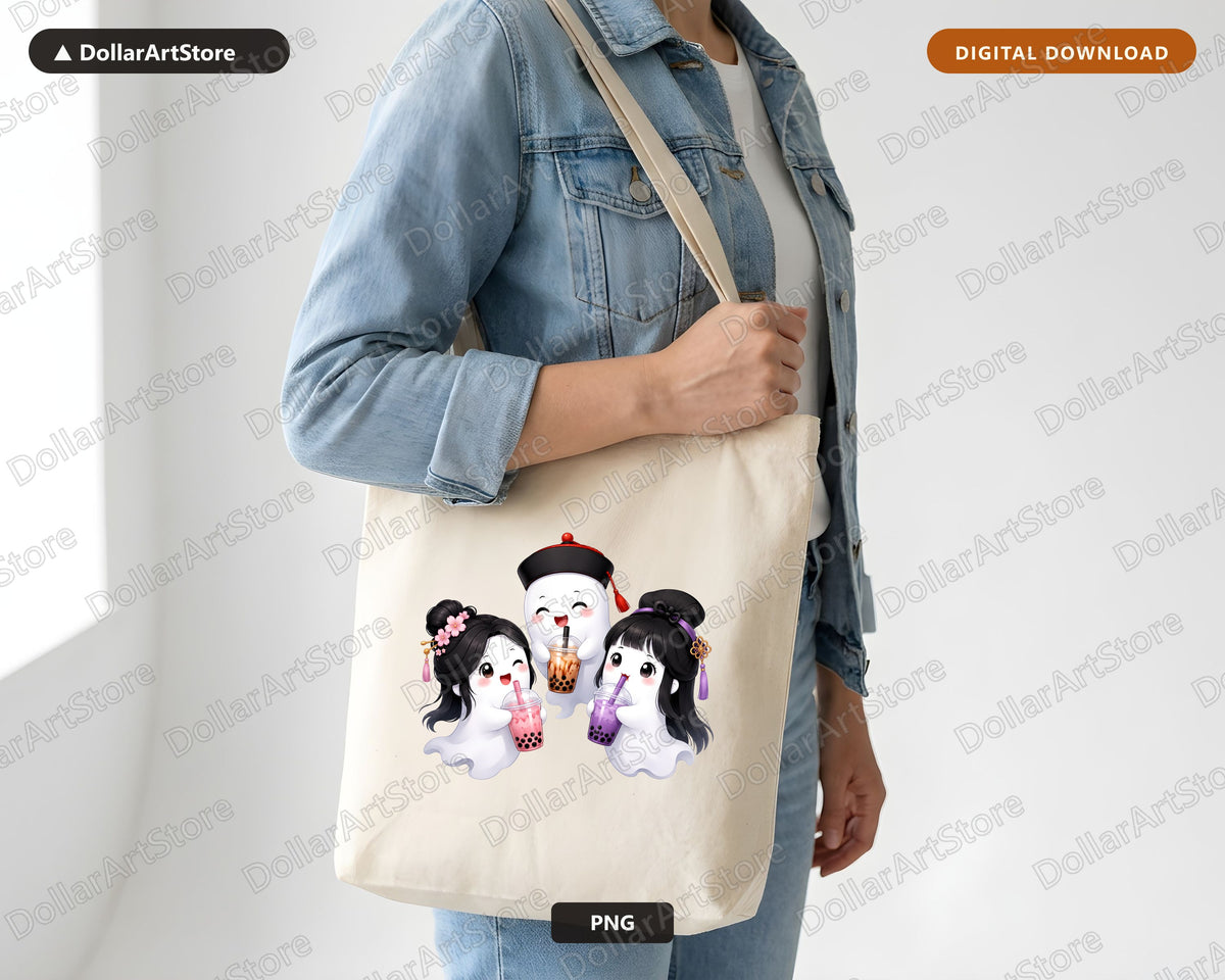 Cute Halloween Ghost PNG, Boba Tea Design, Sublimation Shirt Download