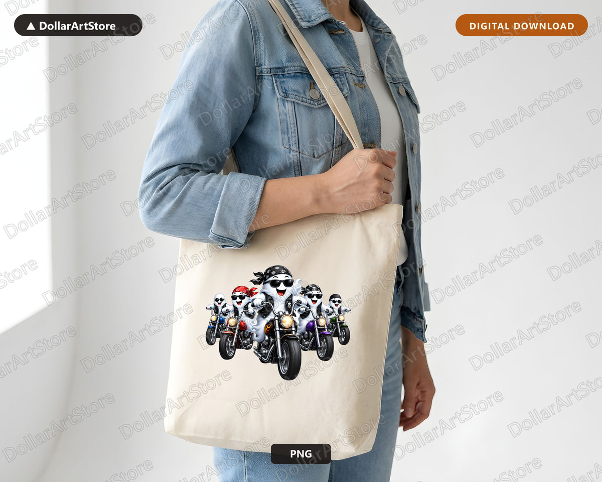 Cute Biker Ghost PNG, Halloween Sublimation Design, Shirt Design Digital Download