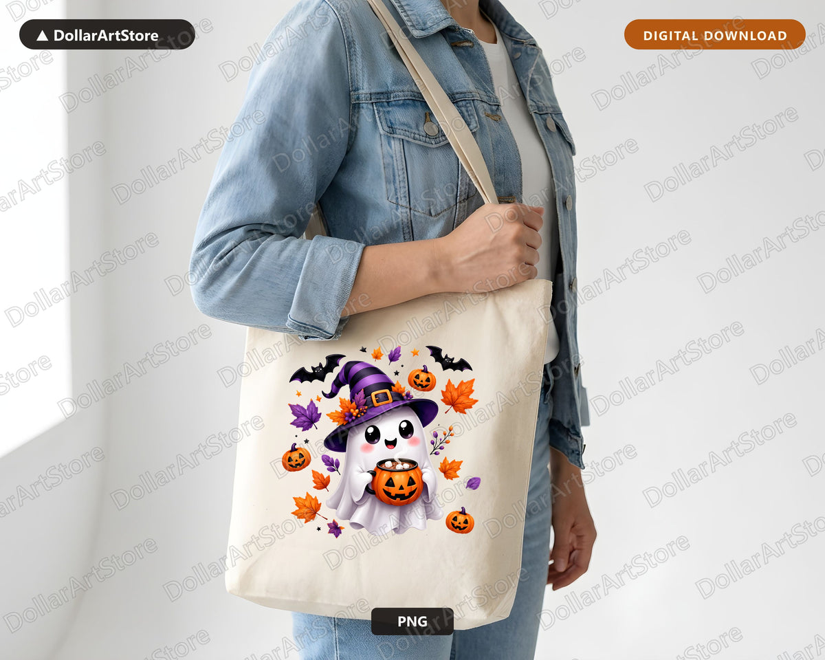 Cute Halloween Ghost PNG, Witch Hat Design, Sublimation Shirt Print