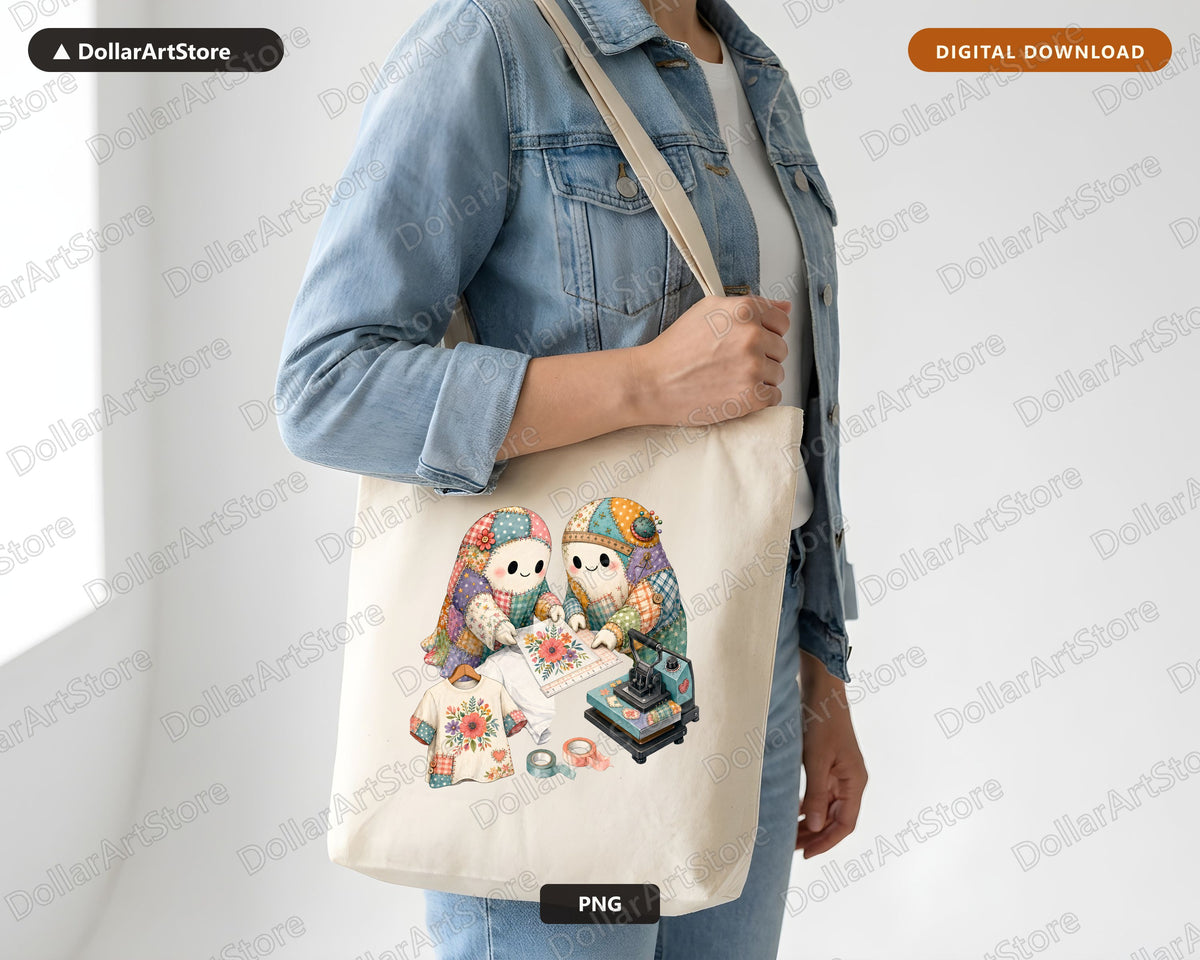 Crafting Ghost PNG, Sublimation Design, Cute Character Digital Download