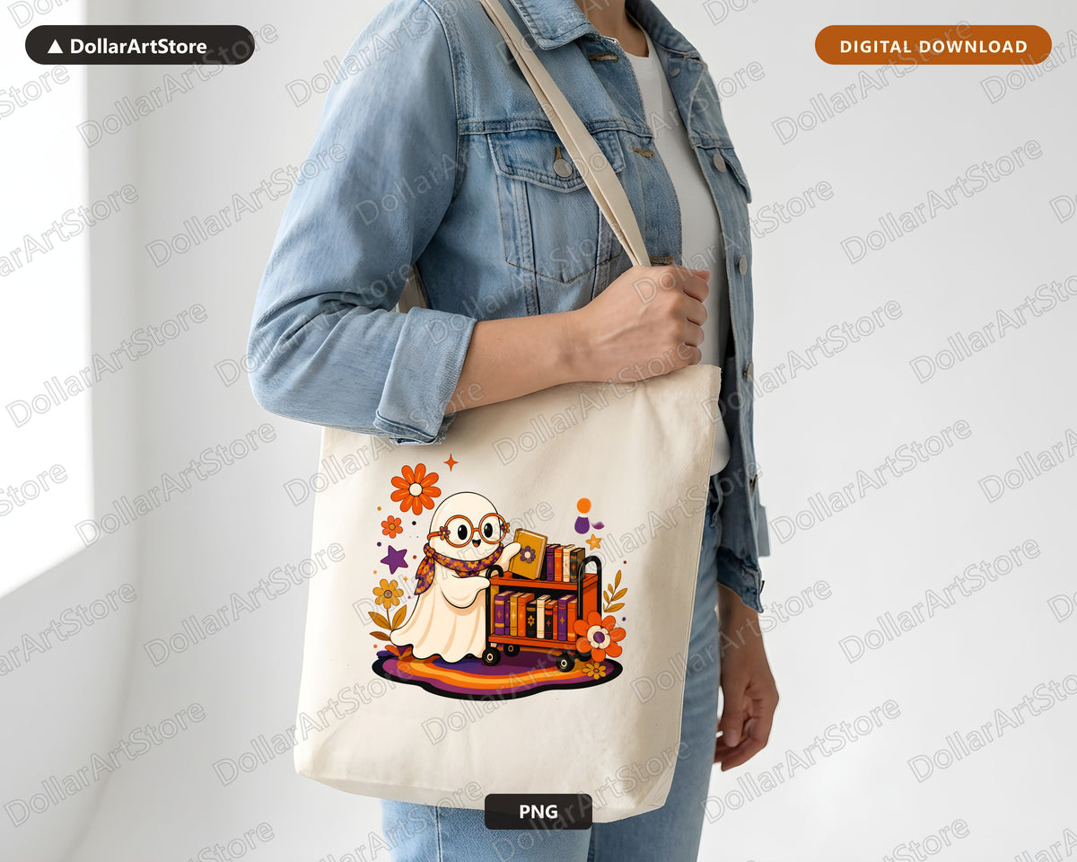 Bookish Ghost PNG, Retro Sublimation Design, Shirt & Tumbler Digital Download