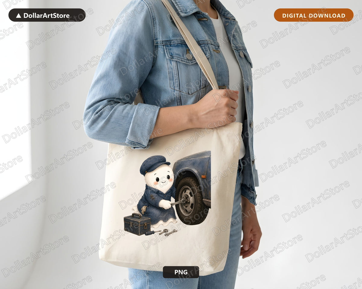 Cute Mechanic Ghost PNG, Vintage Sublimation Design, Shirt Print Digital Download