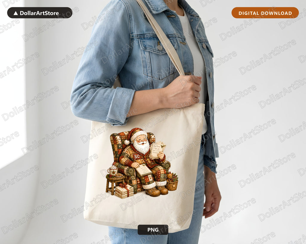Santa Patchwork PNG, Vintage Christmas Design, Sublimation Shirt Print