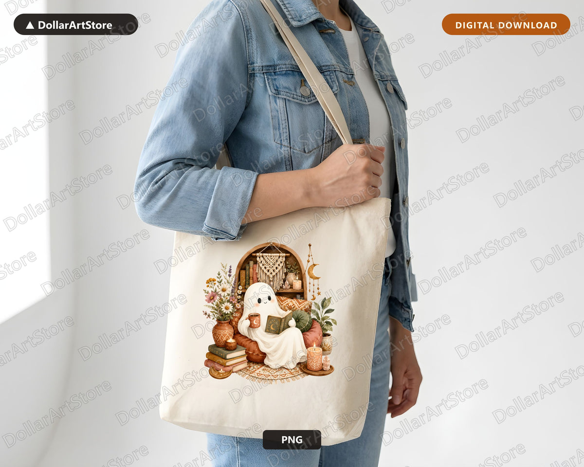 Bookish Ghost PNG, Cozy Reading Design, Sublimation PNG Digital Download