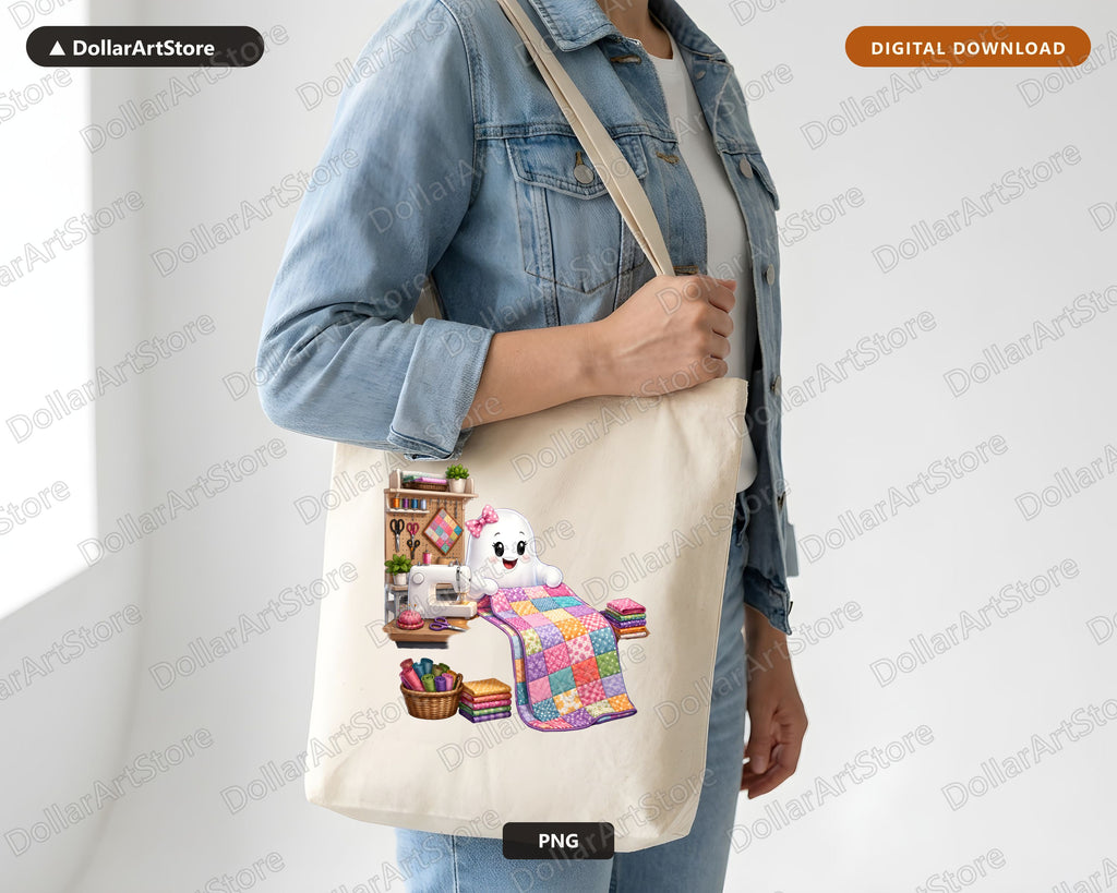 Cute Sewing Ghost PNG, Sublimation Design, Crafts Digital Download