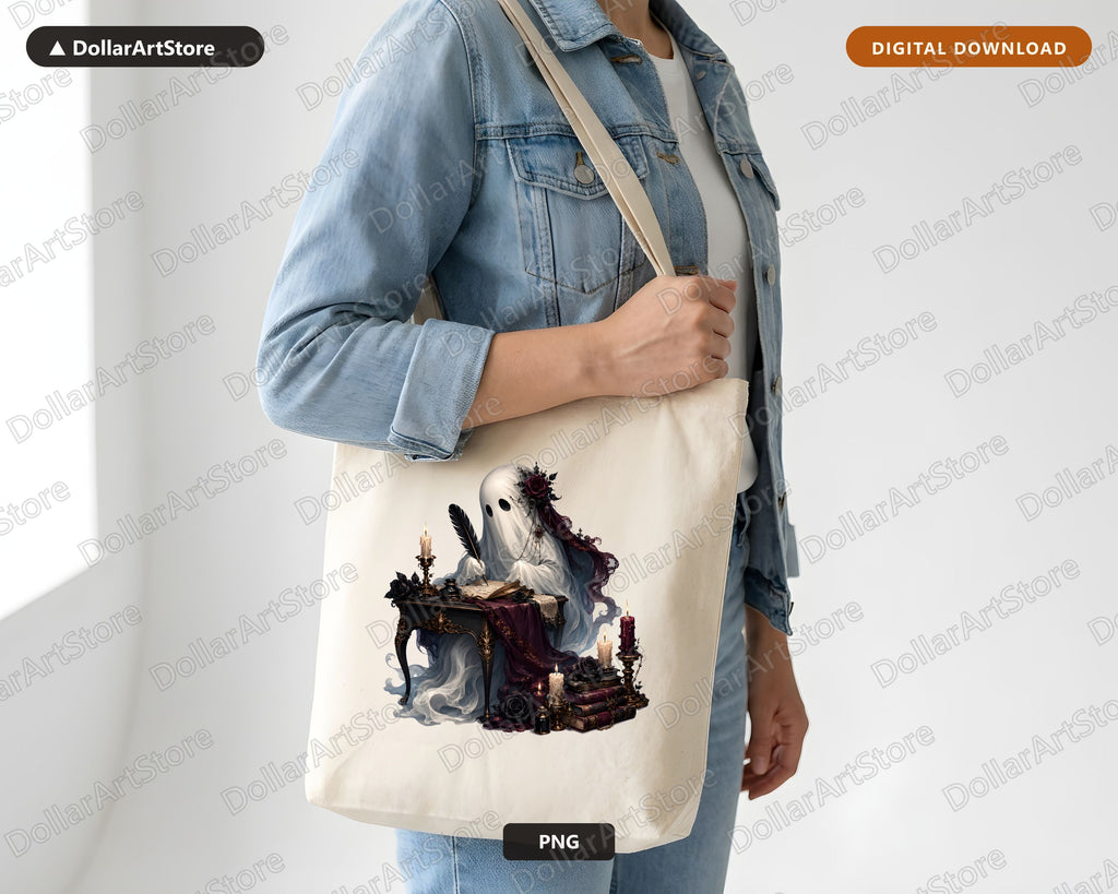 Bookish Ghost PNG, Gothic Dark Romance Sublimation Design, Digital Download