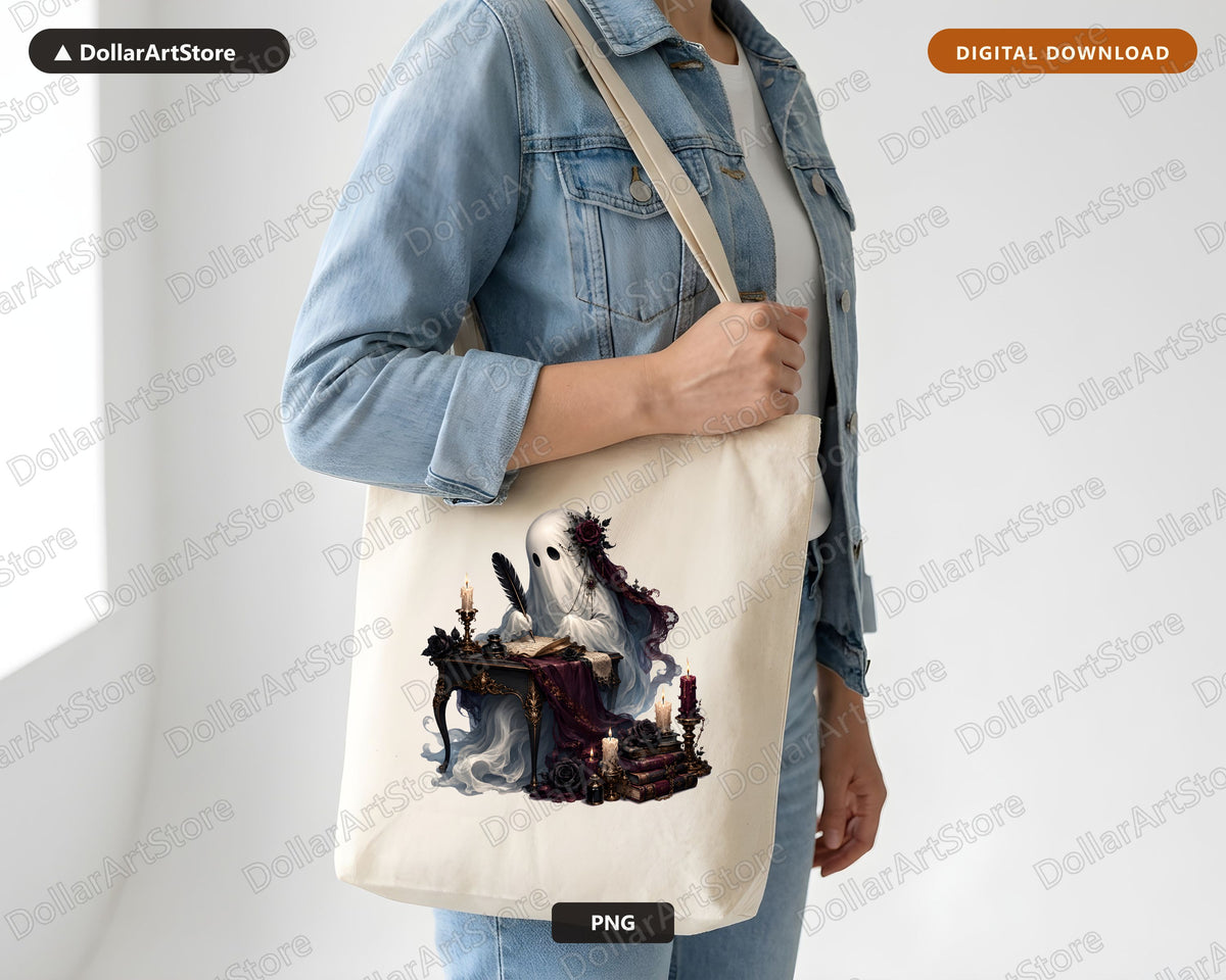 Bookish Ghost PNG, Gothic Dark Romance Sublimation Design, Digital Download
