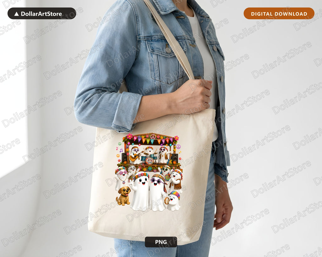 Cute Halloween Ghost PNG Sublimation Design, Groovy Music Festival Shirt Design Digital Download