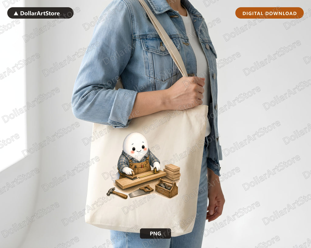 Cute Ghost Carpenter PNG, Sublimation Design, Shirt Design Digital Download