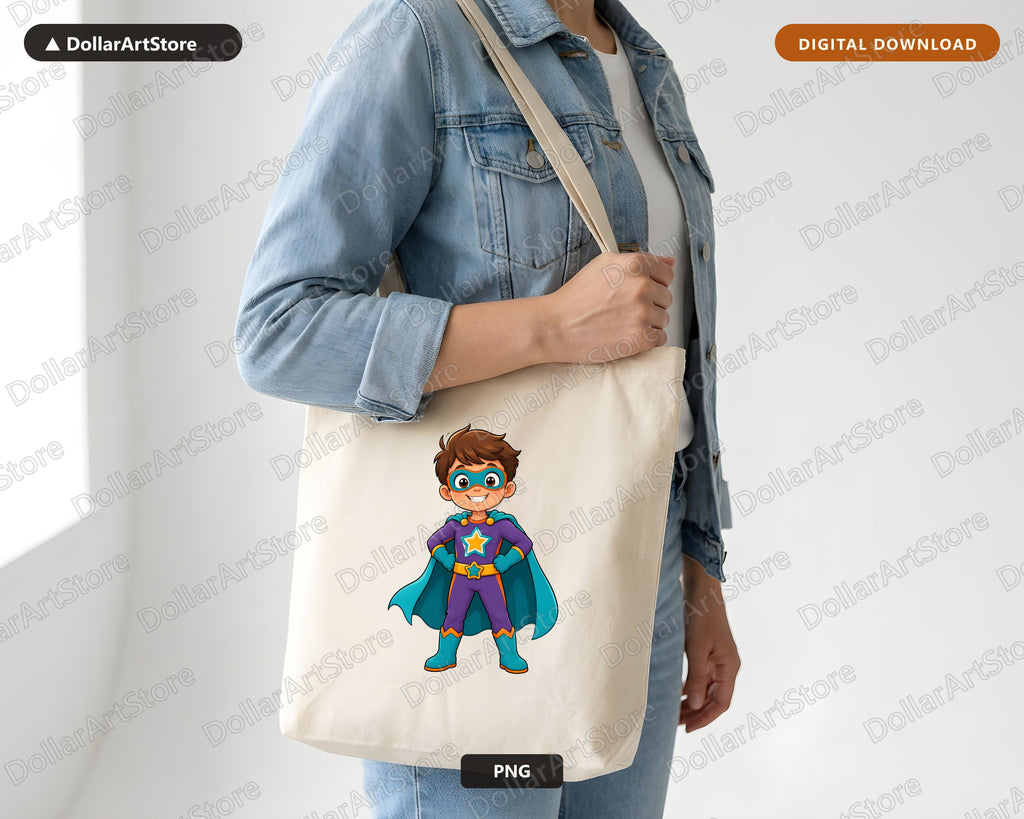 Cute Superhero Boy PNG, Kids Character Design, Shirt Design Digital Download