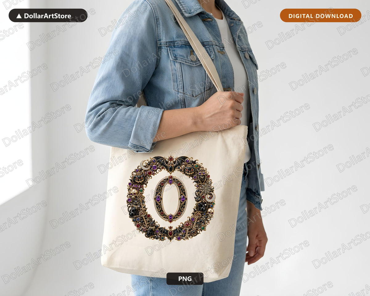 Halloween Monogram O PNG, Gothic Ornate Letter, Sublimation Shirt Design