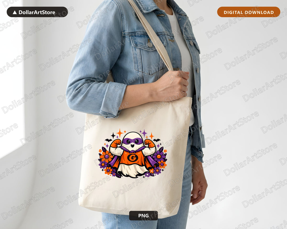 Cute Halloween Ghost Superhero PNG, Sublimation Design Digital Download