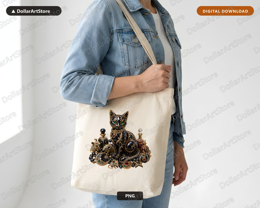 Gothic Black Cat PNG, Luxury Ornate Design, Sublimation Shirt Design Digital Download