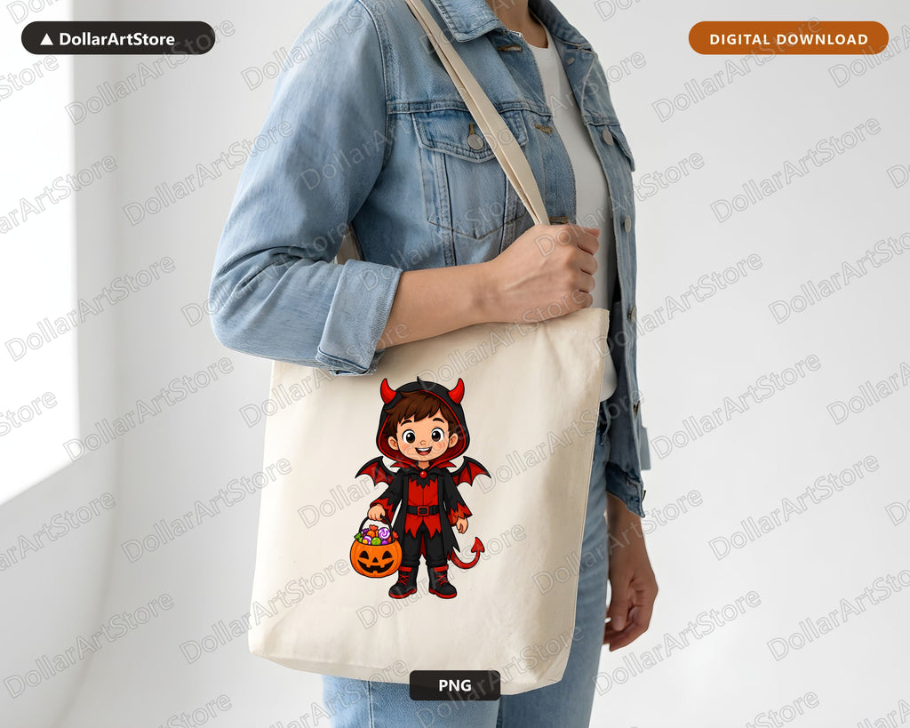 Cute Devil Costume Kid PNG, Halloween Sublimation Design Digital Download