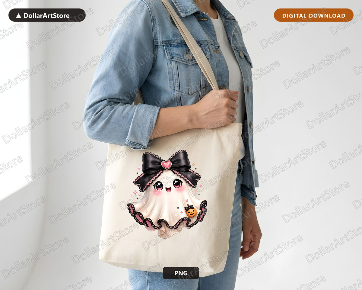 Coquette Halloween Ghost PNG, Cute Sublimation Design, Shirt Print