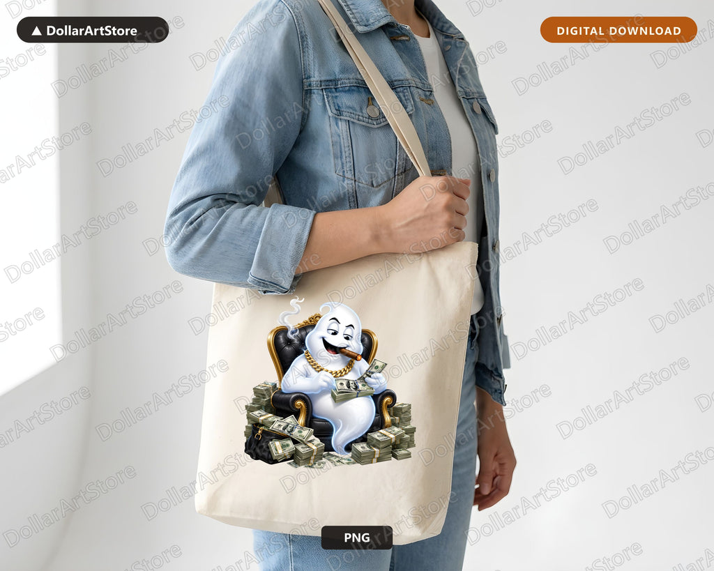 Cute Ghost PNG Sublimation Design, Funny Money Ghost Shirt Design Digital Download