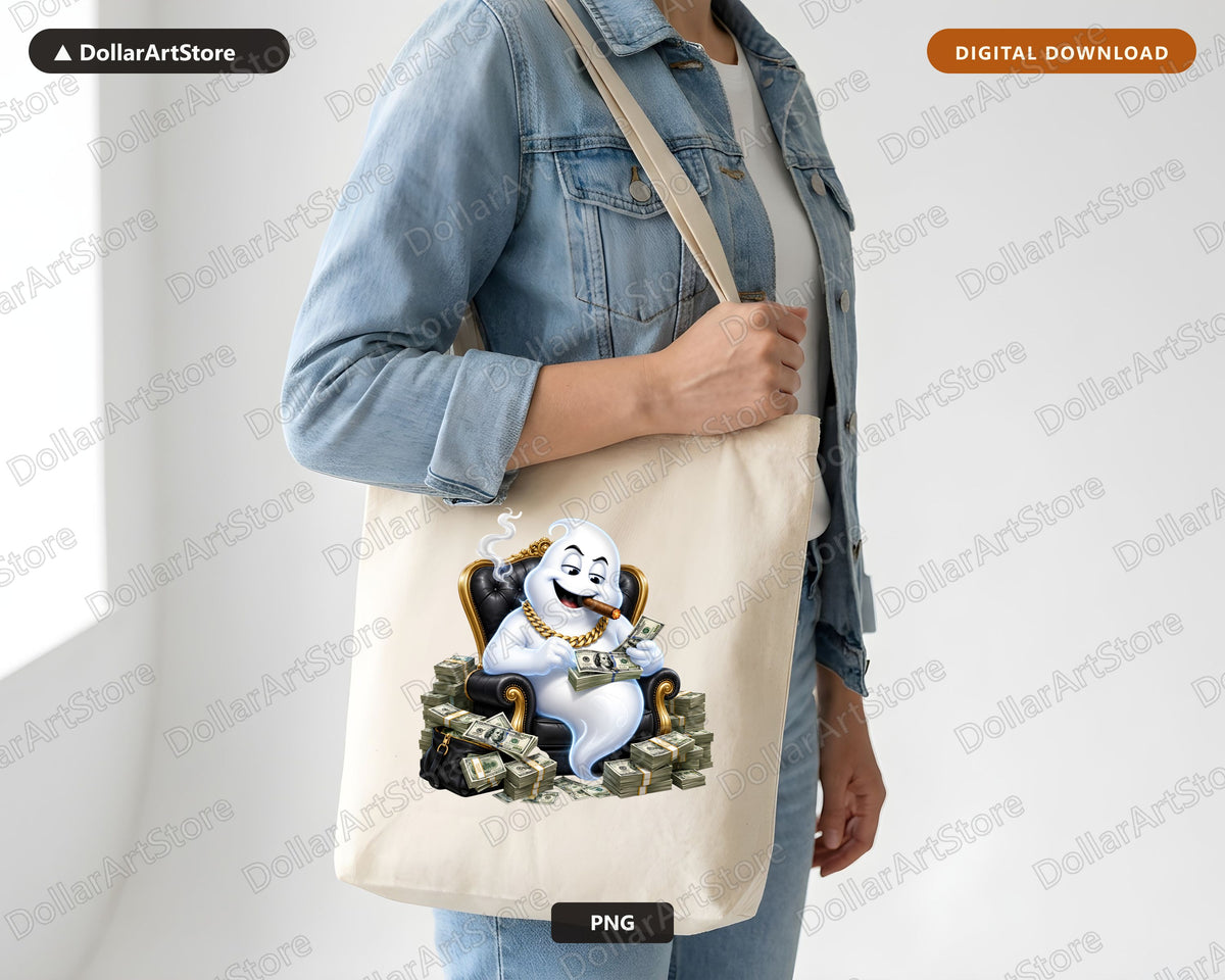 Cute Ghost PNG Sublimation Design, Funny Money Ghost Shirt Design Digital Download