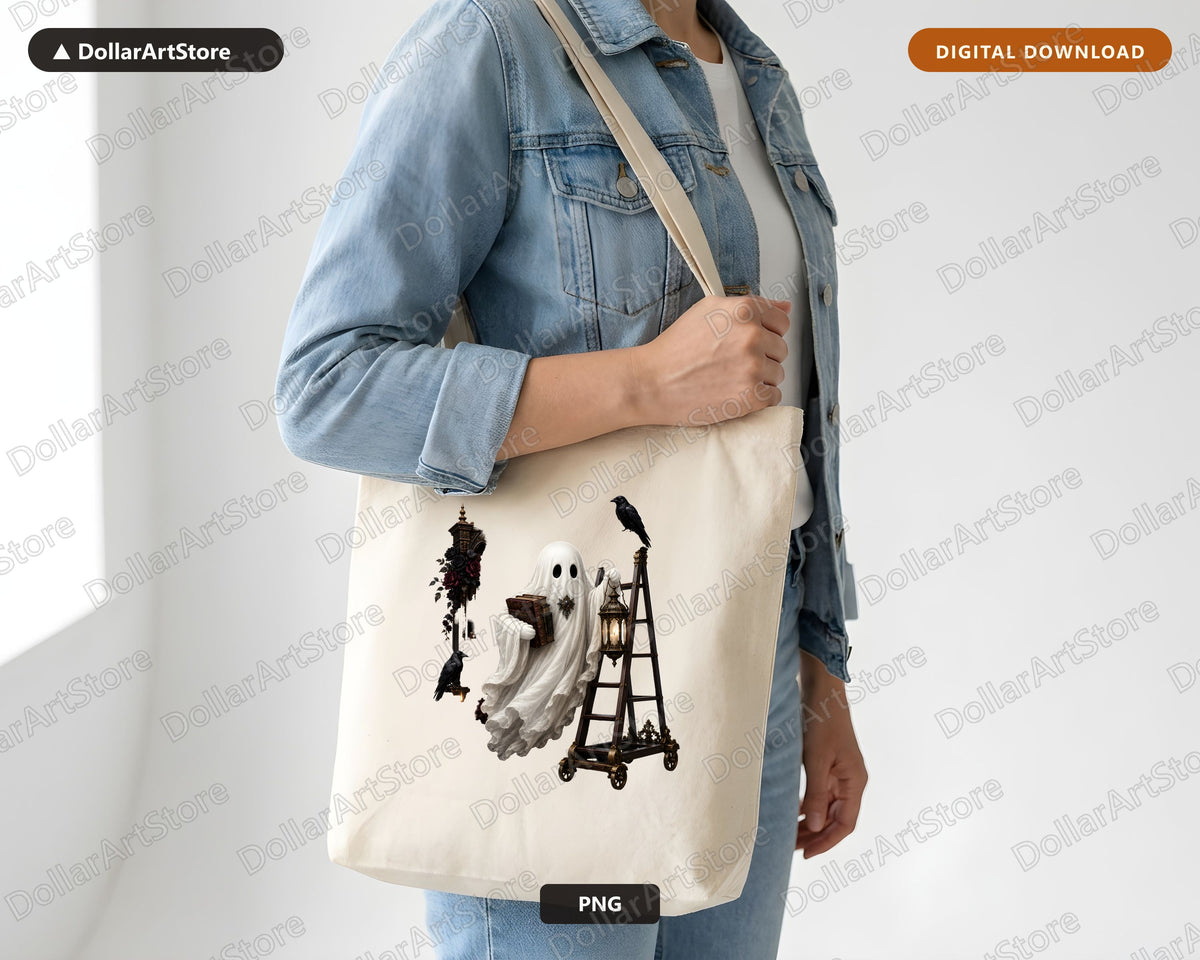 Bookish Ghost PNG Sublimation Design | Gothic Halloween Shirt Design Digital Download