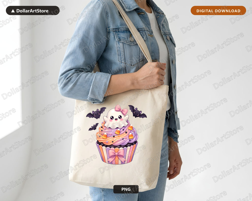 Cute Halloween Ghost Cupcake PNG, Sublimation Design, Shirt Design Digital Download