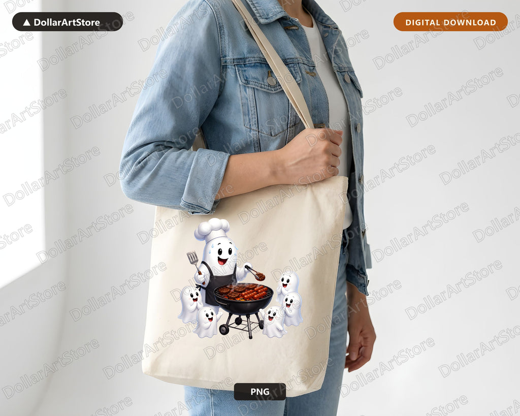 Cute Halloween Ghost Chef PNG, Sublimation Design, Shirt Print Digital Download