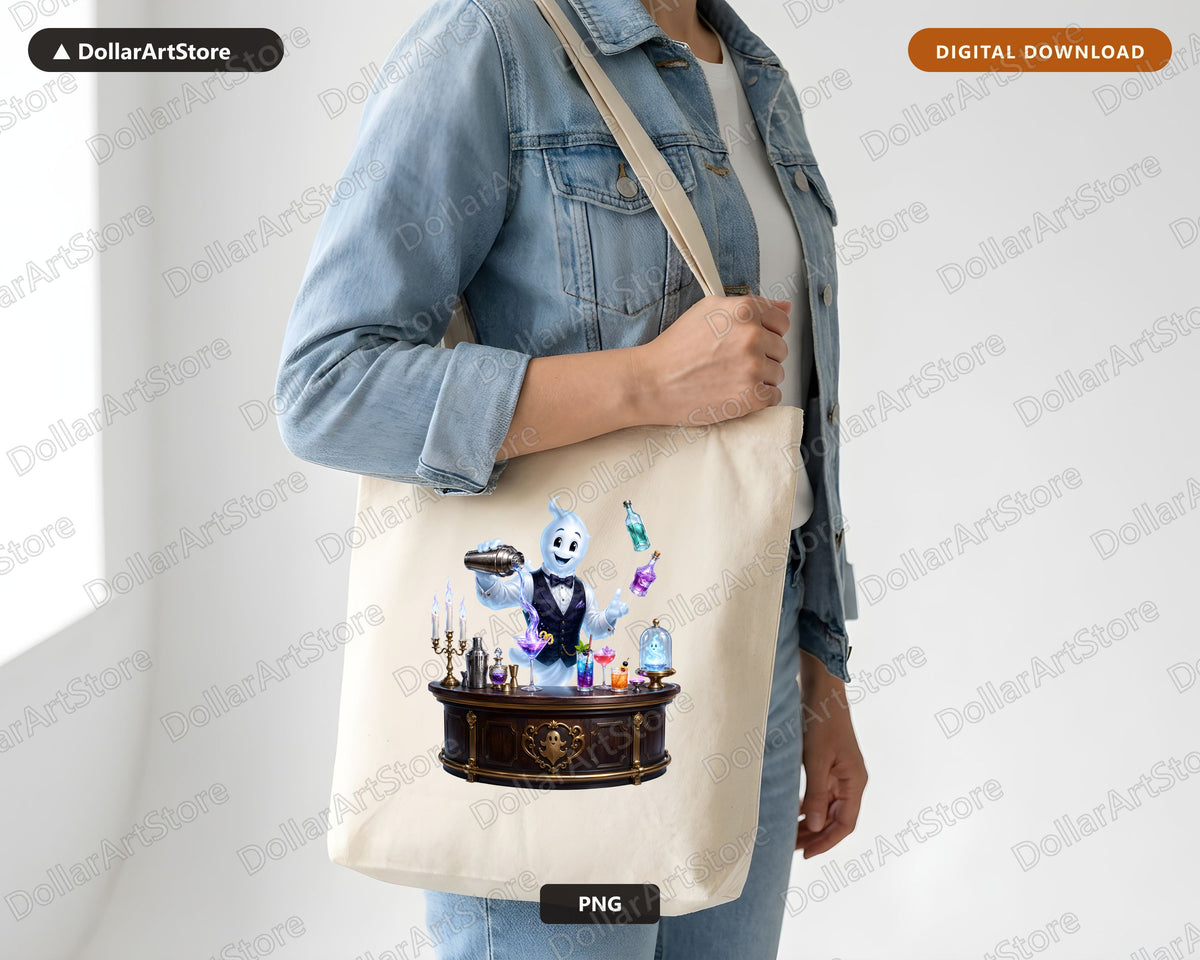 Cute Ghost Bartender PNG, Halloween Sublimation Design, Digital Download