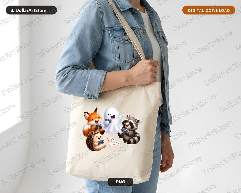 Cute Halloween Ghost & Animals PNG, Sublimation Design, Shirt Design Digital Download