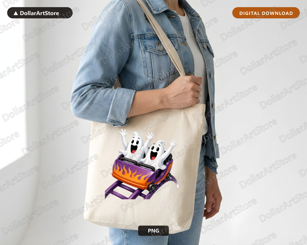 Cute Ghost Roller Coaster PNG, Halloween Sublimation Design, Shirt Design Digital Download