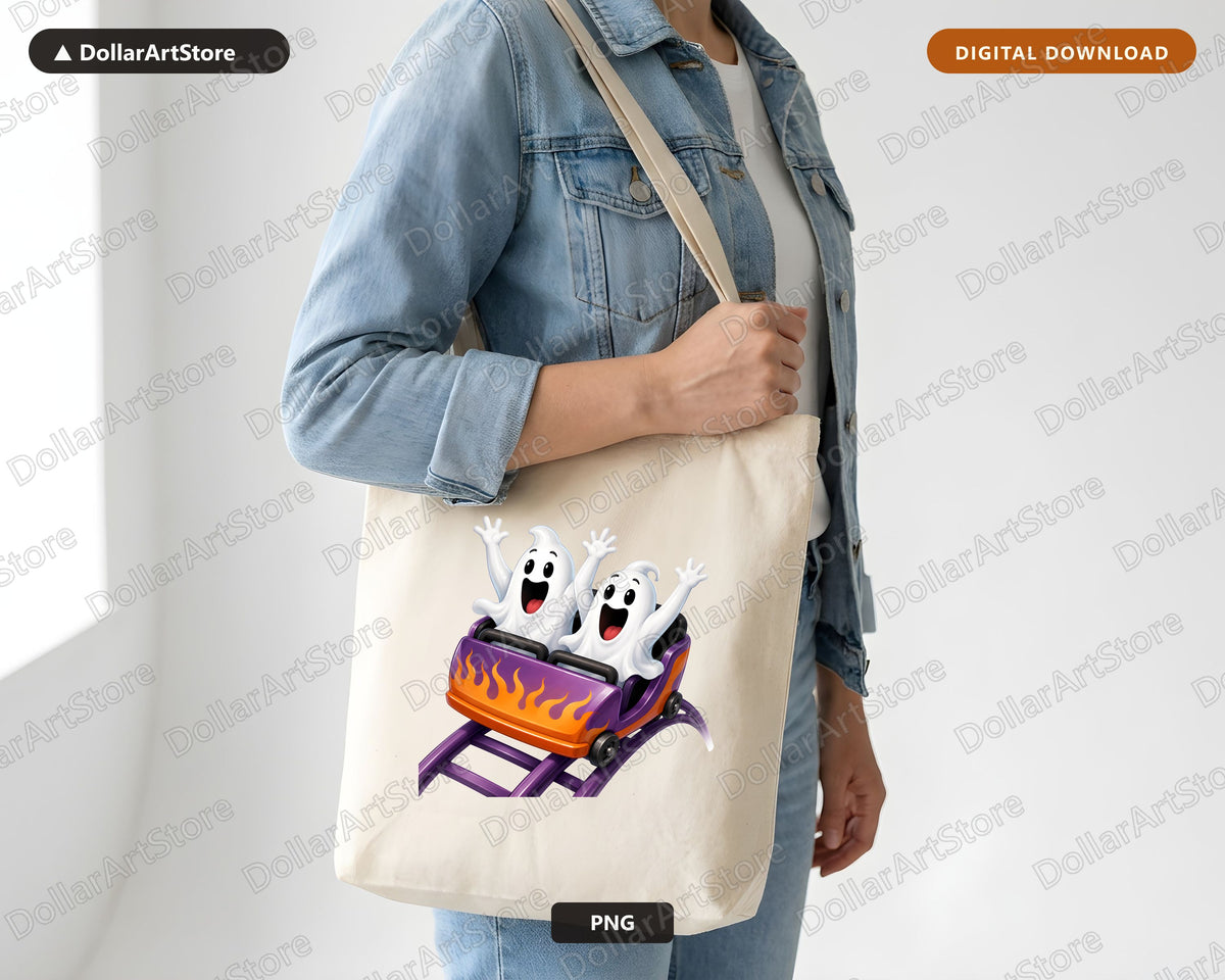 Cute Ghost Roller Coaster PNG, Halloween Sublimation Design, Shirt Design Digital Download